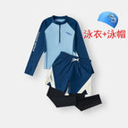 6018 # Blue split swimsuit + swimming cap / Size 100 (height about 90cm)