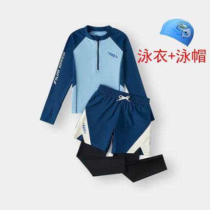 Baby Boy, Middle and Large Children, Slim Long-Sleeved Split Swimsuit Suit, Super Fairy Cut Out Kindergarten Summer Sports Three-Piece Suit