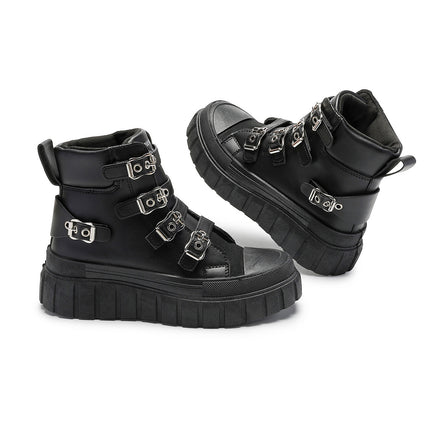 Cross-Border 2025 Autumn and Winter New Thick-Soled Heightening Large Size Short Boots for Women, Simple and Versatile Metal Buckle Women's Boots