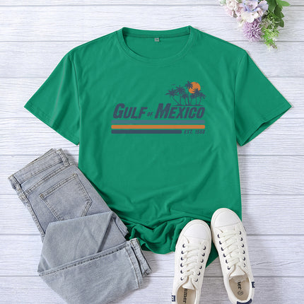 Amazon Supply Guif of Mexico Printed Short-Sleeved Women's Casual Summer Casual Loose Round Neck