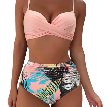 AliExpress Amazon Explosions European and American Women's Multicolor Split Hard Bag Gathering High Waist Flesh Covering Slim Bikini