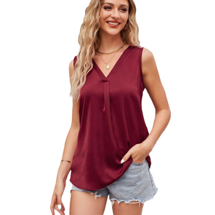 2025 Summer Cross-Border New Product Amazon European and American Clothing Satin V Neck Vest Chiffon Shirt Office Worker Loose Top