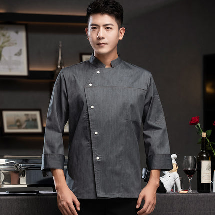High-End Blue Chef Work Clothes Men's Short-Sleeved Summer Hotel Chef Clothing Women's Breathable Mesh Catering Kitchen Long-Sleeved