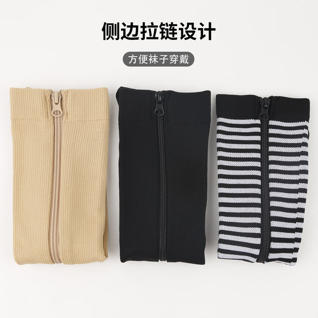 Cross-border sports cycling compression socks new bag toe compression zipper socks outdoor long calf elastic socks