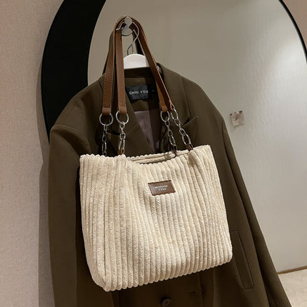 Large-Capacity Corduroy Chain Armpit Bag Tote Bag Women's Bag 2025 New Autum Trendyy Shoulder Commuter Bag