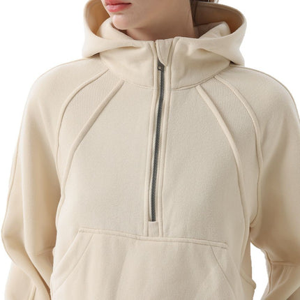 Winter Loose Women's Sports Sweater Camping Half Zip Hoodie fleece-lined Outdoor Running Warm Jacket Thickened