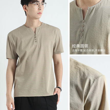 High-End Men's Short-Sleeved T-Shirt Trendy Men's Clothing Accessible Luxury High-End Summer Men's Casual Cotton and Linen Thin Quick-Drying Men's Clothing