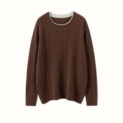New Round Neck Twist Thick Cashmere Knitwear Women's Pullover Cable Knitwear Simple Casual Loose Knitwear Bottoming Shirt