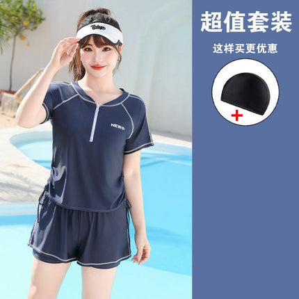 2025 New Sports Swimwear Women's Large Size Plus Size Separates Boxer Briefs Two-Piece Set Conservative Slim Swimwear