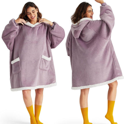 Lazy Pullover Long-Sleeve Pajamas with Lamb Fleece Tv Blanket Hoodie, Tv Blanket Manufacturer, Thickened Thermal Clothing for Warmth