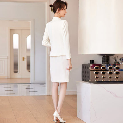 Spring and Autumn New Fashion White Collar Suit Work Clothes Design Sense Ladies Dress Broadcasting Host Dress OL