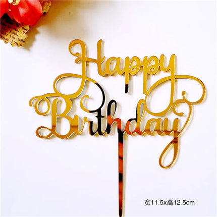 Acrylic Cake Baking Decoration Inserts Round Square English Happy Birthday Dessert Toppers Party Cards