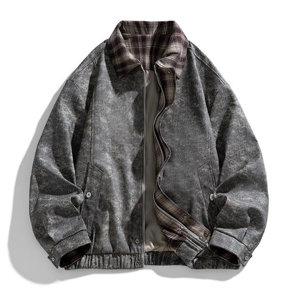 Men's Jacket Spring and Autumn Large Size Loose American Style Trendy Jacket Lapel Motorcycle Casual Retro Versatile Leather Jacket Top