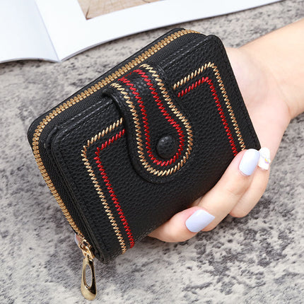 New Korean Style Women's Short Bag Zipper Buckle Wallet Pebbled Embroidered Solid Color Coin Purse Id Card Holder