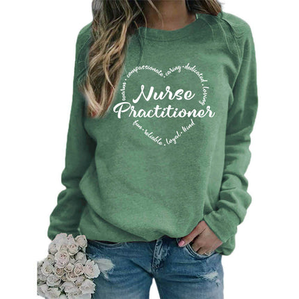 Foreign trade supply nurse practitioner printed round neck top sweater European size women's coat long sleeve span