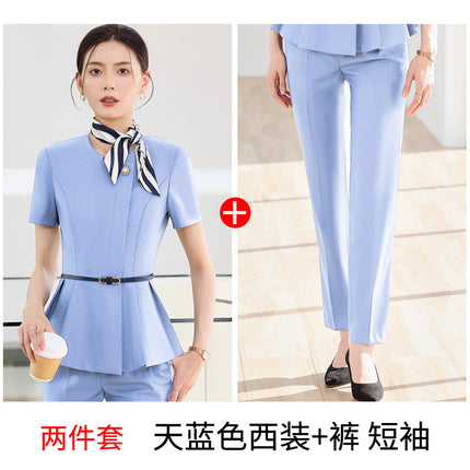 Grey Short-sleeved Suit suit Women's Summer High-end Hotel Front Desk Tooling Elegant Jewelry Store Work Clothes Professional Dress