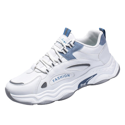 Autumn and Winter New Student Sneakers Leather Deodorant Black Fashion Men's Shoes Lace-up White Men's White Shoes