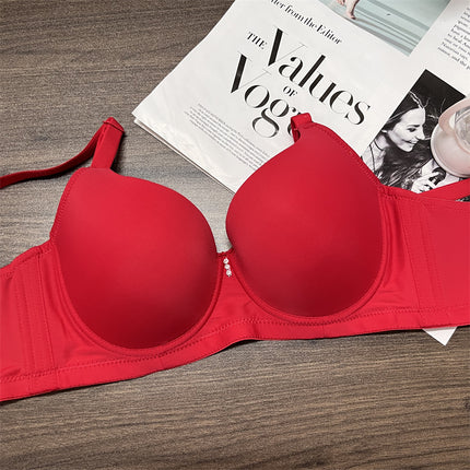Glossy Seamless Simple Pure Color Versatile Side Breast Adjustable Intimates Large Size Big Breasts Showing Small Push-up Bra