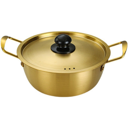 Korean Instant Noodle Pot, Small Cooking Pot, Stainless Steel Double-Eared Soup Pot, Household Korean Ramen Pot, Induction Cooker, Small Noodle Pot