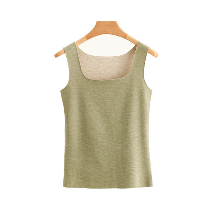Autumn and Winter Seamless Square-Neck Warm Inner Vest for Women, Silk Cashmere Base Layer Sleeveless Vest with Fleece, Slim Fit, Versatile for Women