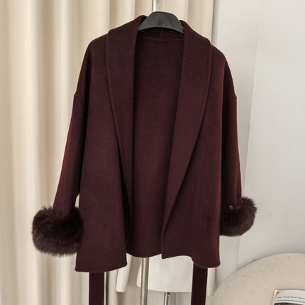 Explosive in stock Autumn and Winter Women's High-end Double-sided Wool Coat Women's Mid-length Removable Real Fox Hair Cuff