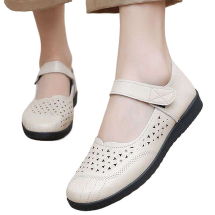 Mom's Shoes Women's Soft-Soled Non-Slip Summer Sandals Hollow Breathable Middle-Aged and Elderly Single Shoes Flat-Soled Hole-In-The-Wall Women's Shoes for the Elderly