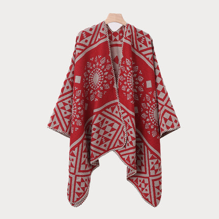 Ethnic Style Hooded Cape Shawl for Women, Fashionable and Stylish Thickened Version, Warm Outerwear for Travel and Photography Scarf