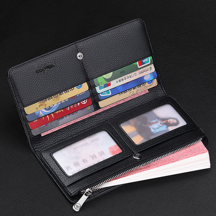 King Paul Card Holder Men's Long Genuine Leather Anti-theft Brush Multi-Card Holder Wallet Large Capacity Card Holder Card Holder for Men