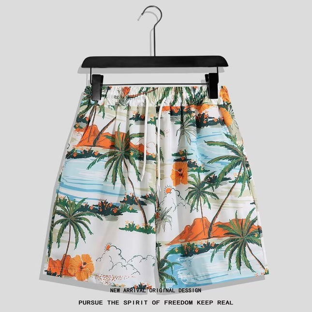 Summer Beach Shorts for Men Trendy Brand Ins Loose Sports Five-Point Quick-Dry Floral Shorts Trendy Couple Casual Large Shorts