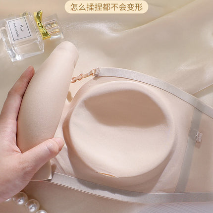 Small chest thick Cup one-line strapless underwear summer non-slip seamless tube top anti-exposure 1/2 cup bra
