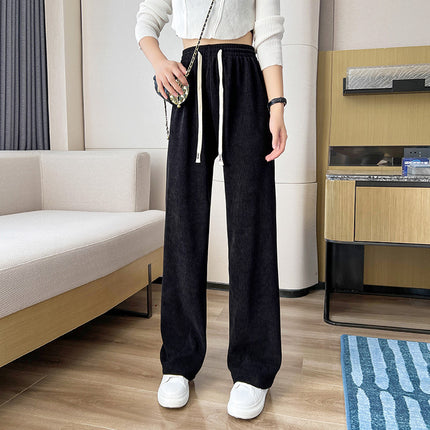 Autumn and Winter fleece-lined cream women's pants 2024 new casual straight mop pants loose all-match chenille wide-leg pants