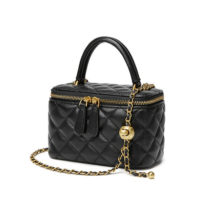 Chanel Style Box Bag Gold Ball Diamond Plaid Chain Bag Genuine Leather 2022 New Mini Square Bag Women's Crossbody Bag for Summer