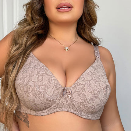 A cross-border new European and American ultra-thin steel ring lace adjustable bra luxury printed enlarged underwear