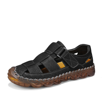 Cross-Border Hot-Selling Summer New Products Large Size Hand-Stitched Casual Breathable Mesh Genuine Leather Toe-Cap Sandals and River Shoes