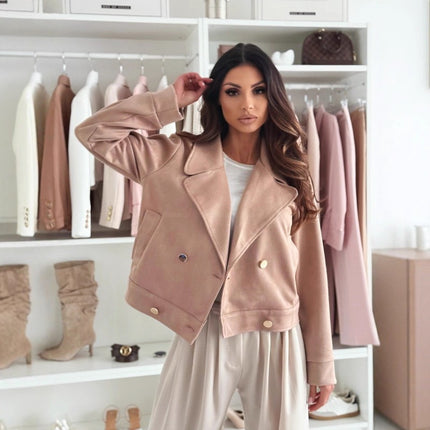 202 Cross-Border European and American Aliexpress Amazon Spring & Fall New Elegant Lapel Button Suit Ball-Shaped Short Jacket