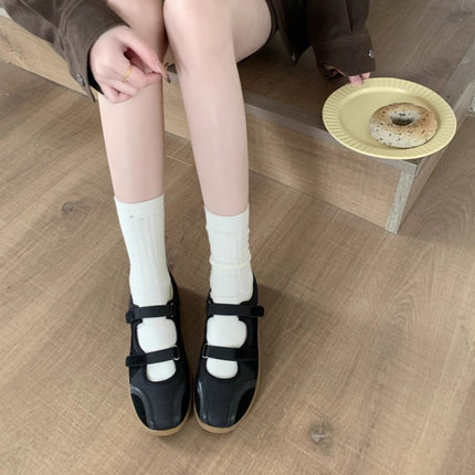 2025 Spring and Autumn New Shallow Flat White Shoes Flat Round Toe Single-layer Shoes Lazy Style Korean Style Retro German Training Shoes for Women