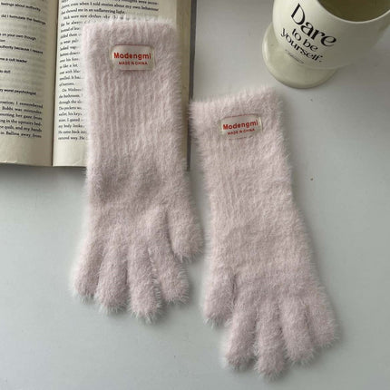 Japanese cute plush gloves women's winter warm cold warm long gloves can touch screen to play with snow atmosphere