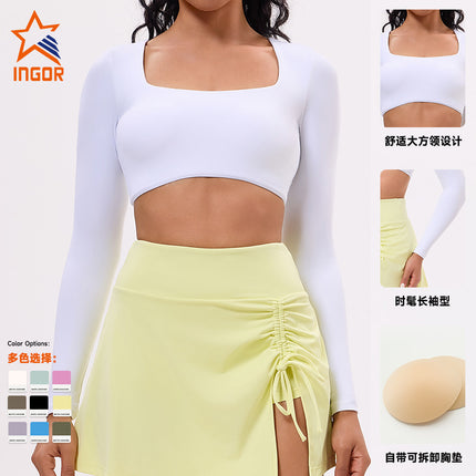 New Summer Fitness Running Sports Skirt Long Sleeve Top with Chest Pad Tennis Clothes Golf Tennis Skirt Women