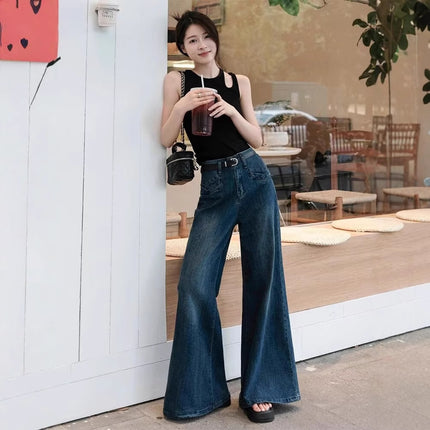 Cross-Border High-Waisted Non-Stick Leg Flared Jeans for Women 2025 Spring and Summer New Fat-Covering Slimming Wide-Leg Pants