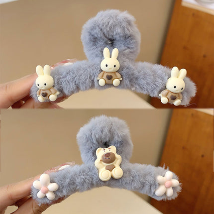 Autumn and Winter plush hairpin female clip headdress furry shark clip cute high-grade sense back head clip high-end hairpin