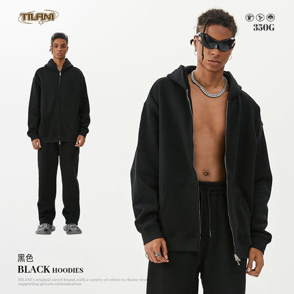 Tilani Men's Autumn and Winter Velvet Thickeneded Hooded Cardigan Sweatshirt Sweatpants American Fashion Brand Youth Hoodie Suit