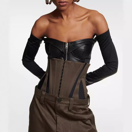 Handsome Neutral Style Fishbone Stitching Slim-Fit Detachable Waist Seal Army Green Loose Wide-Leg Workwear Trousers for Women