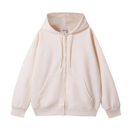 American-Style Trendy Brand 350g Pure Cotton Zip-Up Hoodie, Unisex Versatile Loose Top, Oversized Cardigan Jacket