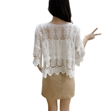 2025 New Summer Design Cut Out Knitwear Women's Holiday Style Blouse Heavy Crochet Cut Out Short Top