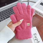 Cute bear embroidery rose red
