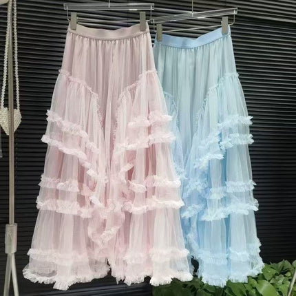 Fresh and Sweet Design Sense Mesh Skirt 2024 Spring New Fashion Brand Women's Fashion All-match Skirt 11196