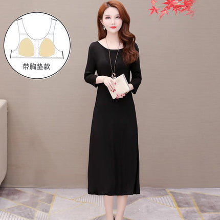 Autumn Modal Women's Dress Early Autumn Home Clothes with Chest Pad Outwear Long Dress Pajamas Over-the-Knee Long Sleeve Nightgown