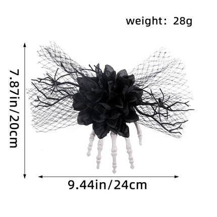 Amazon Horror Skull Hand Bone Rose Flower Hairpin Halloween Fancy Prom Dress Up Mesh Side Clip Decoration