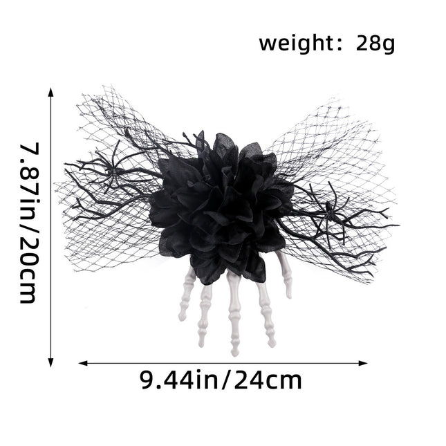 Amazon Horror Skull Hand Bone Rose Flower Hairpin Halloween Fancy Prom Dress Up Mesh Side Clip Decoration