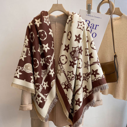 2022 Autumn and Winter New Cashmere Scarf Women's Five-pointed Star Pattern European and American Style All-match Thickened Warm Cold-proof Shawl